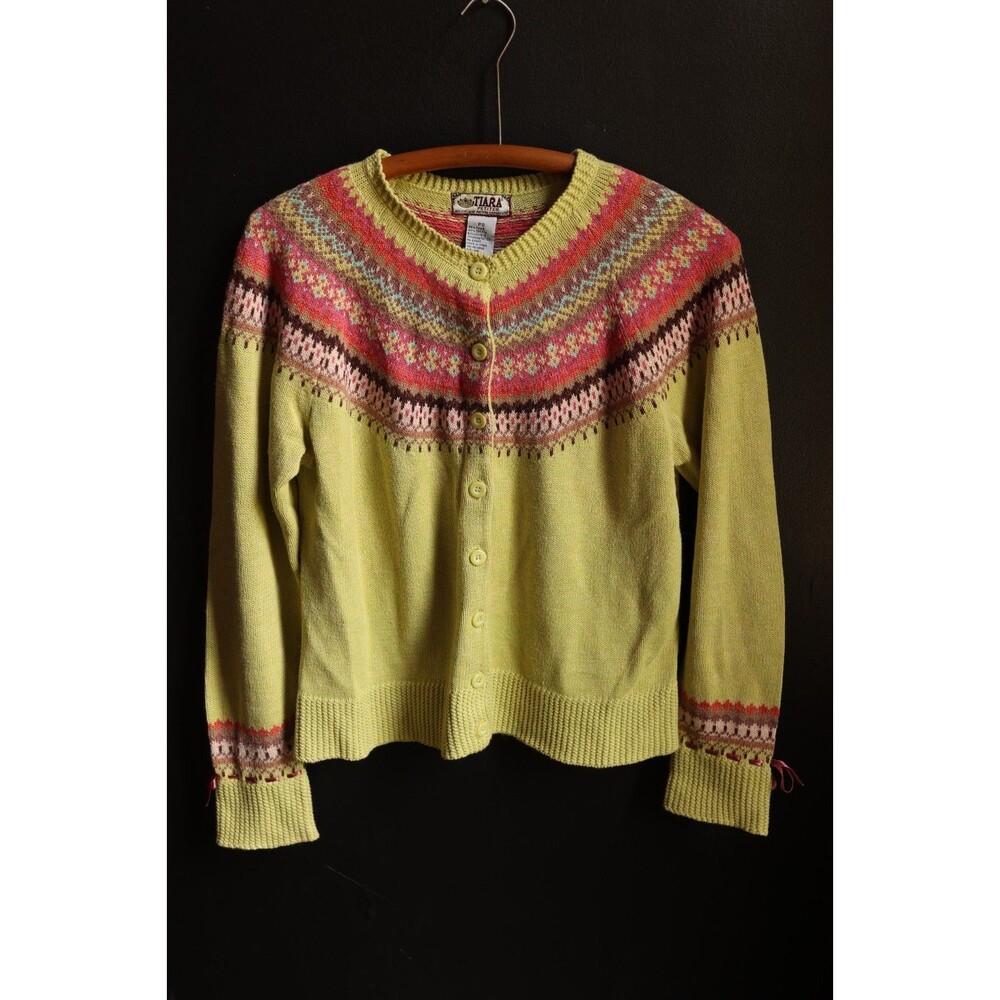 Vintage Eclectic Y2K TIARA International Fair Isle Button Sweater Indie Cottage